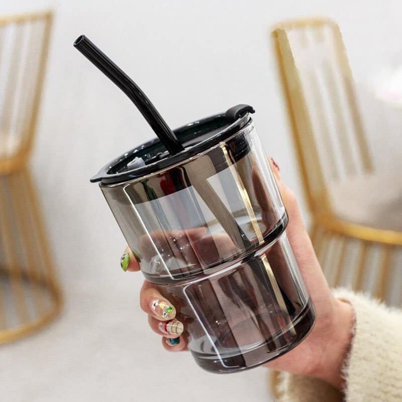 Cốc thủy tinh Gorgous có nắp, ống hút và bao da đi kèm - 450ml - Gia Dụng Anh Thu