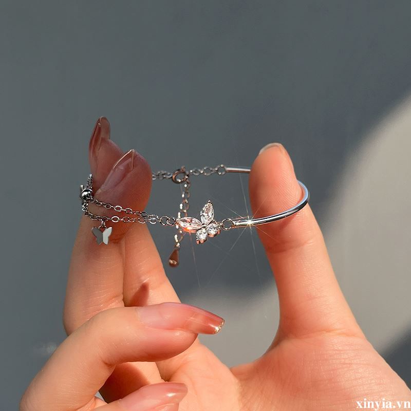 🌺🌺Vòng Tay Hai Lớp Mạ Bạc 925 Mặt Hình Bướm Đính Đá Zircon