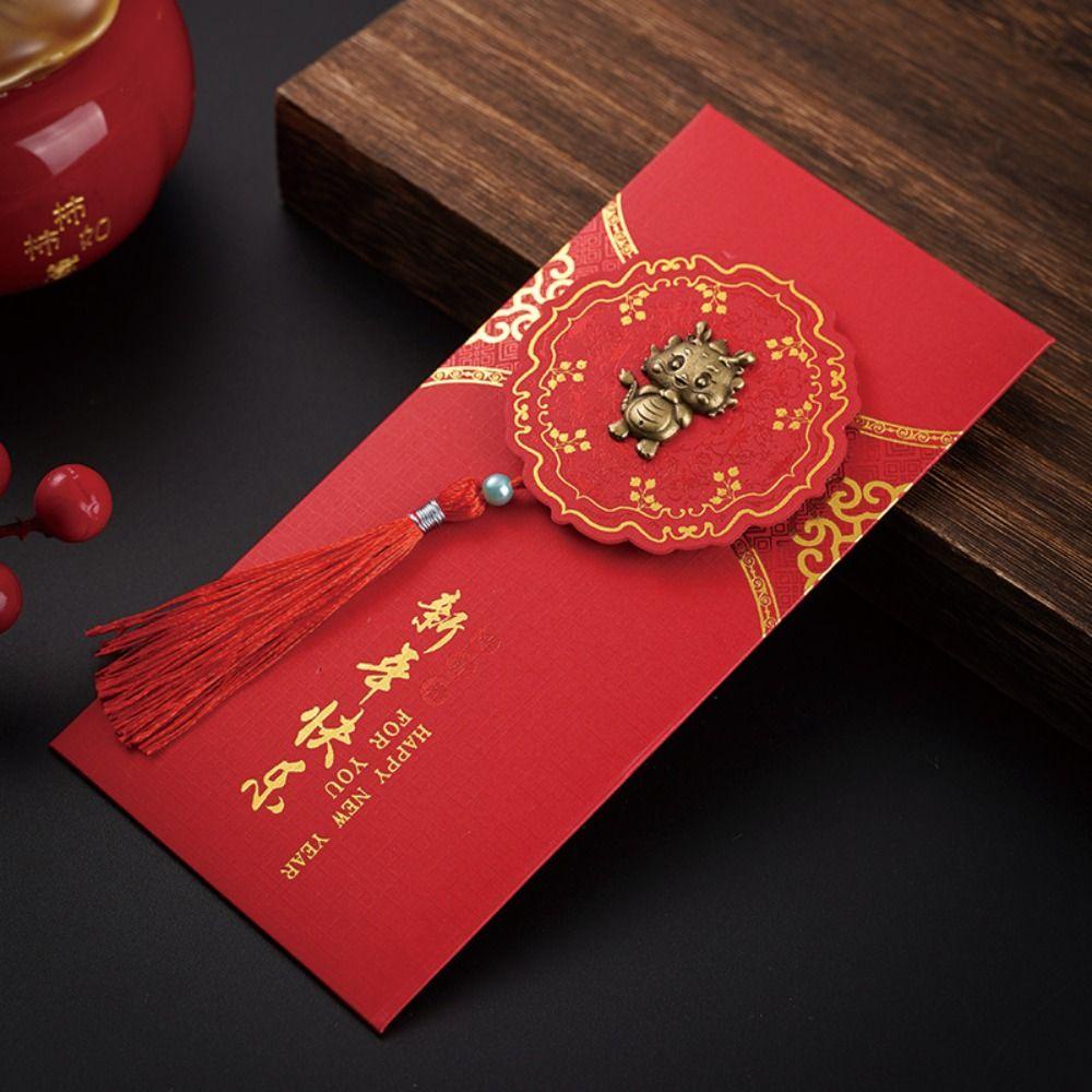 Lanfy Set 2 Phong Bì Đỏ May Mắn Phong Cách Trung Hoa Họa Tiết Rồng Hoạt Hình Phối Tua Rua Dày Dặn May Mắn Cho Lễ Hội Mùa Xuân