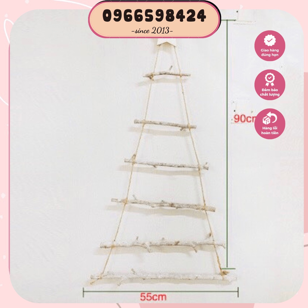Mô hình cây thông noel treo tường 90cm, mô hình cây thông bằng cành gỗ trang trí giáng sinh