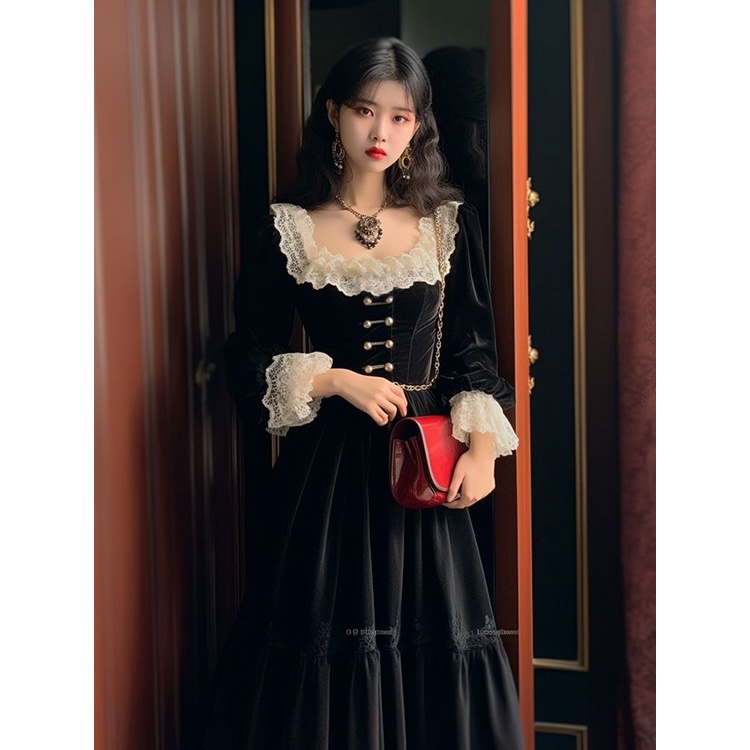 Đầm Đen Phong Cách vintage Pháp Thời Trang Mùa Thu 2023 Cho Nữ