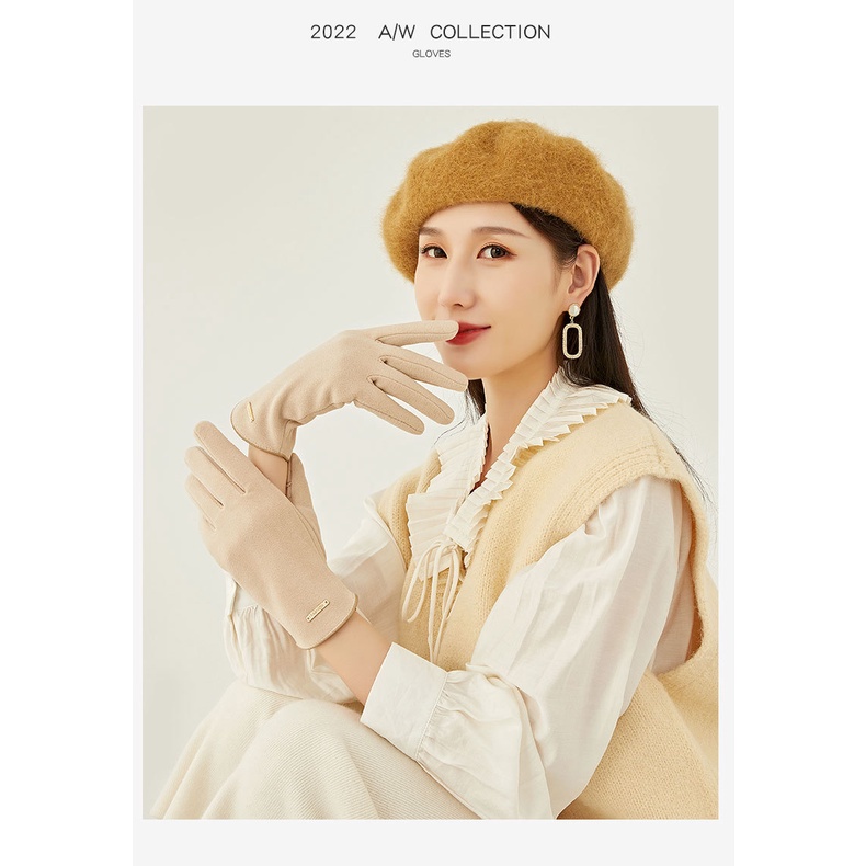 Găng Tay Lái Xe Da Lộn Lót cashmere Chống Gió Giữ Ấm Mùa Đông Thanh Lịch Cho Nữ hb