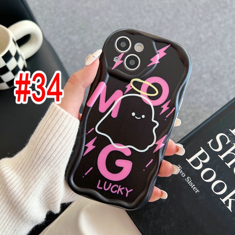 Casing Xiaomi Mi 14 13T 13 12 12X 12S 11 Lite POCO M3 X3 NFC Pro Redmi Note 10 10S 9 9S 8 8A 7 Cartoon Sweet Cool Angel bat Ghost Pumpkin Wavy Cream Edge Couple Phone Case Fine hole Airbag Anti-fall Soft Back Cover STN 33