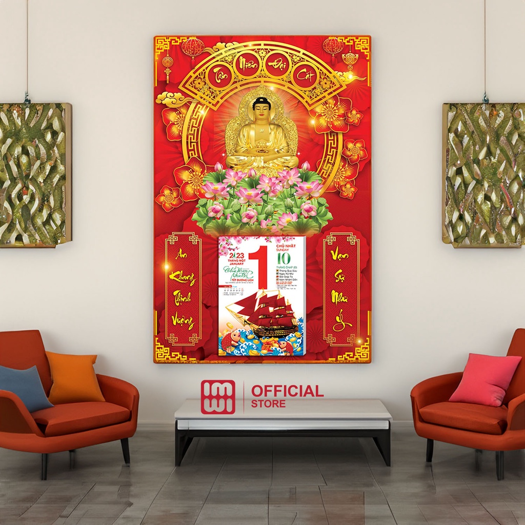 Lịch gỗ Phật A Di Đà 40x60cm IMWI GIMIVINA LGV23M03