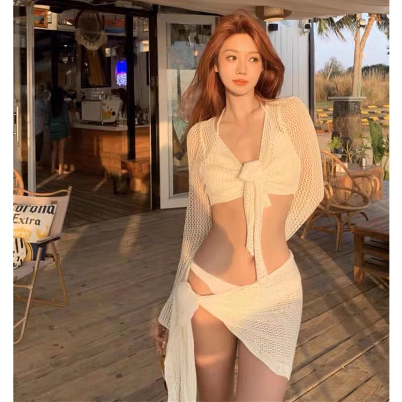 Bộ Đồ Bơi bikini Bốn Mảnh Tay Dài Xẻ Tà Kiểu Hàn Quốc Gợi Cảm Cho Nữ | BigBuy360 - bigbuy360.vn