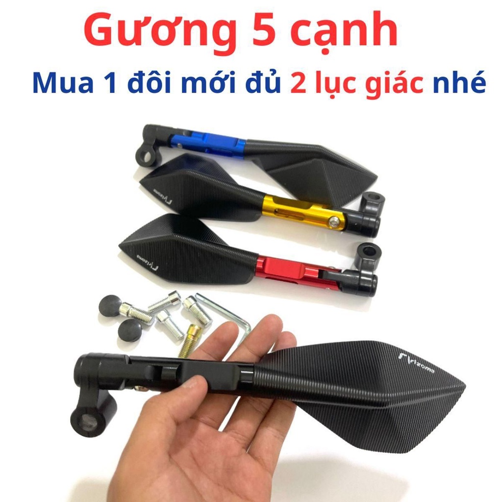 Gương 5 cạnh gắn xe máy gắn các dòng xe số, xe côn, xe ga như wave, ab, sh, sirius exciter winenr