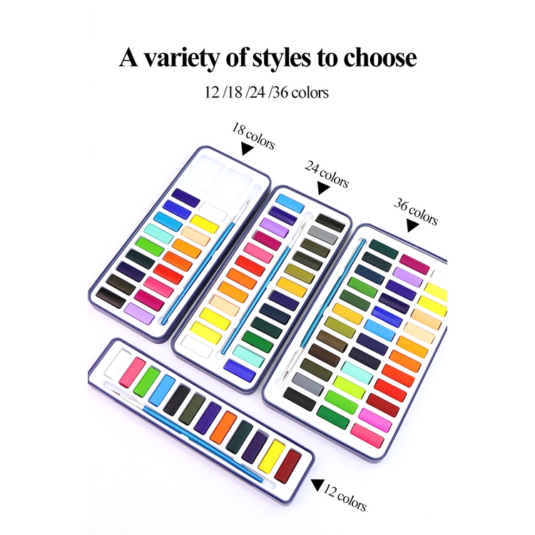 Angel mark Hộp Màu Nước 12 / 18 / 24 / 36 Màu Trơn Không Cọ Vẽ Tranh Kèm Hộp Kim Loại Nhỏ Gọn Chất Lượng Cao Dành Cho Họa Sĩ Giáo Viên