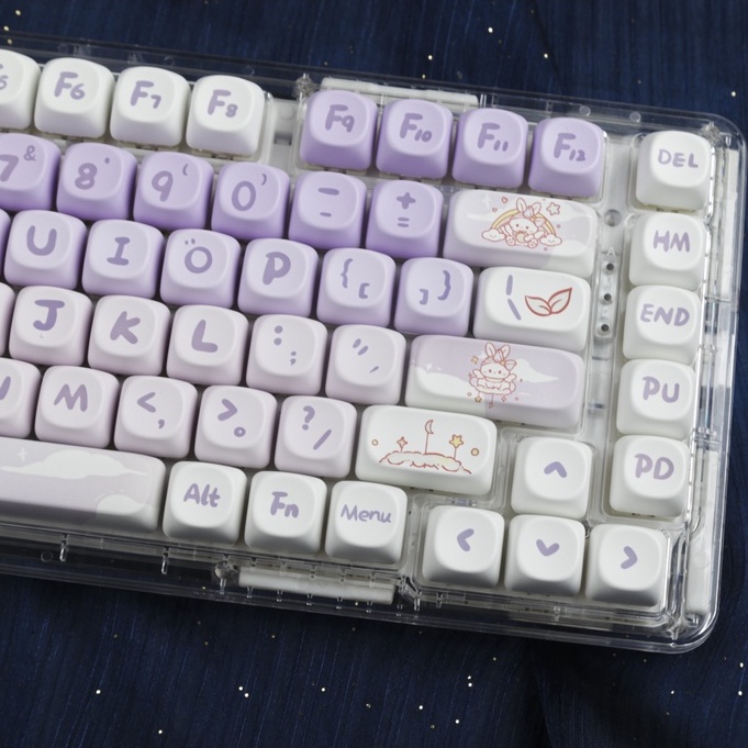Gradient Purple Rabbit Keycaps MOA Profile Bộ 142 Nút Bàn Phím Cơ Màu Tím gradient Hình Thỏ Dễ Thương Dành Cho Nữ