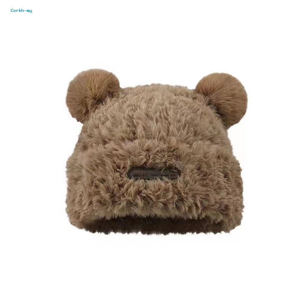 Mũ beanie Màu Trơn Đính Tai Gấu Hoạt Hình Bằng Vải Bông Mềm Mại Ấm Áp Thời Trang Mùa Đông Cho Nữ