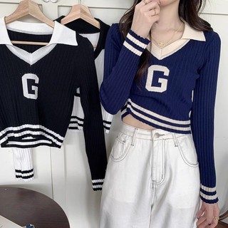 Áo sweater Tay Dài Cổ polo In Chữ Ôm Dáng Cá Tính Cho Nữ