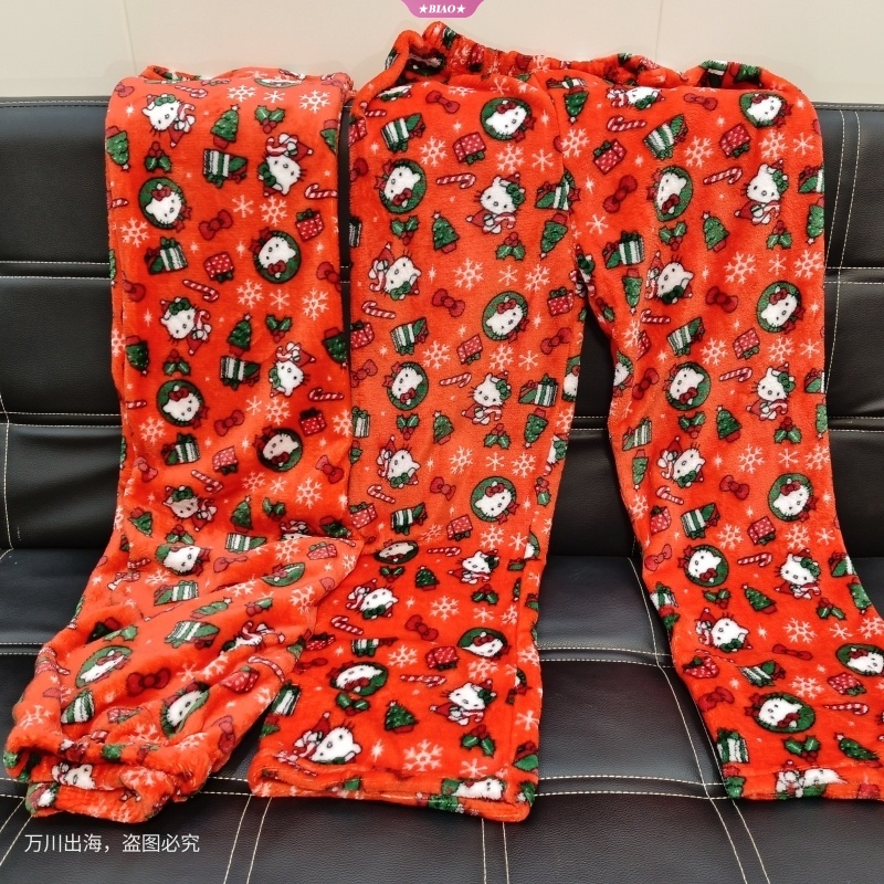 Sanrio Quần Ngủ Chất Nhung Mềm Mại Co Giãn Thoải Mái In Họa Tiết Hoạt Hình hello kitty Dễ Thương Cho Nữ