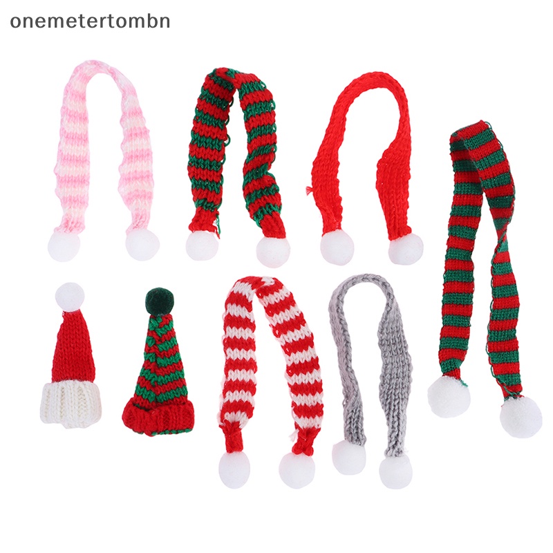 Set 2 Mũ Giáng Sinh mini Kèm Khăn Choàng Cổ Dệt Kim Cho Búp Bê bn