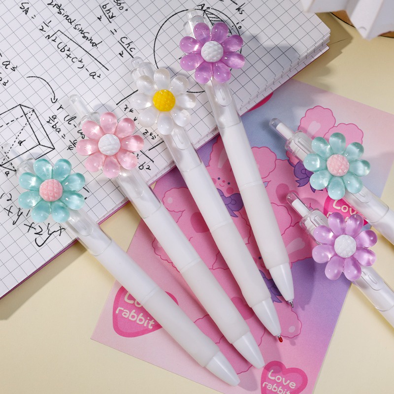 Bút Bi Nhấn Mực Đen / Bút Kí Tên Hình Hoa Hướng Dương mini Hàn Quốc Đáng Yêu Cho Văn Phòng / Trường Học