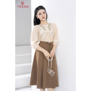 Áo sơ mi tơ be thêu họa tiết 14122E63 Toson