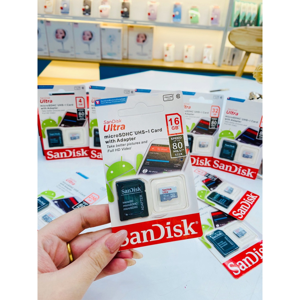 Thẻ nhớ Sandisk 4GB 8GB 16GB 32GB 64GB 128GB Tặng Kèm Vỏ Thẻ Micro SDHC 80MB / s TF Thẻ Nhớ Cho Camera, Đầu Đọc Thẻ Nhớ