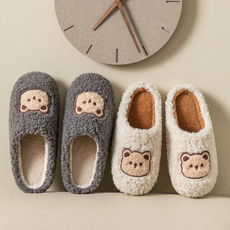😝Dép cotton Đi Trong Nhà Đế Dày Giữ Ấm Mùa Thu Đông In Họa Tiết Hoạt Hình Dễ Thương Cho
