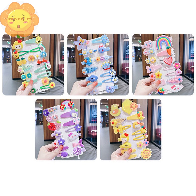 Vastji set 14 Kẹp Tóc Hình Hoa / Động Vật Nhiều Màu Đáng Yêu Phong Cách Hàn Quốc Cho Bé vn