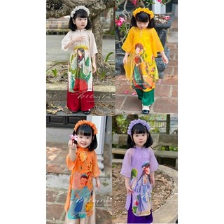 Size đại 8-28kg: áo dài cách tân cô gái tay lỡ cực xinh xắn cho bé gái - adctcg