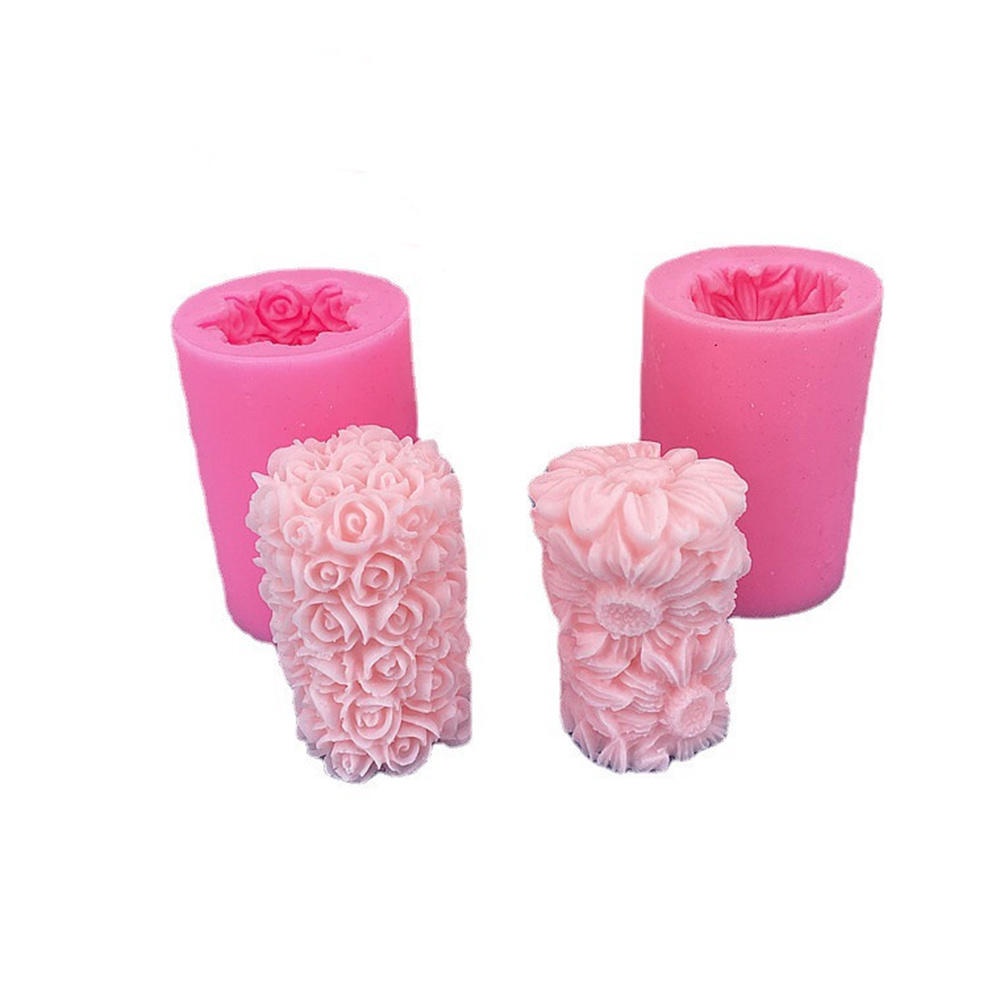 Khuôn silicone Làm Nến Sáp Hình Trụ Họa Tiết Hoa Hồng 3d diy