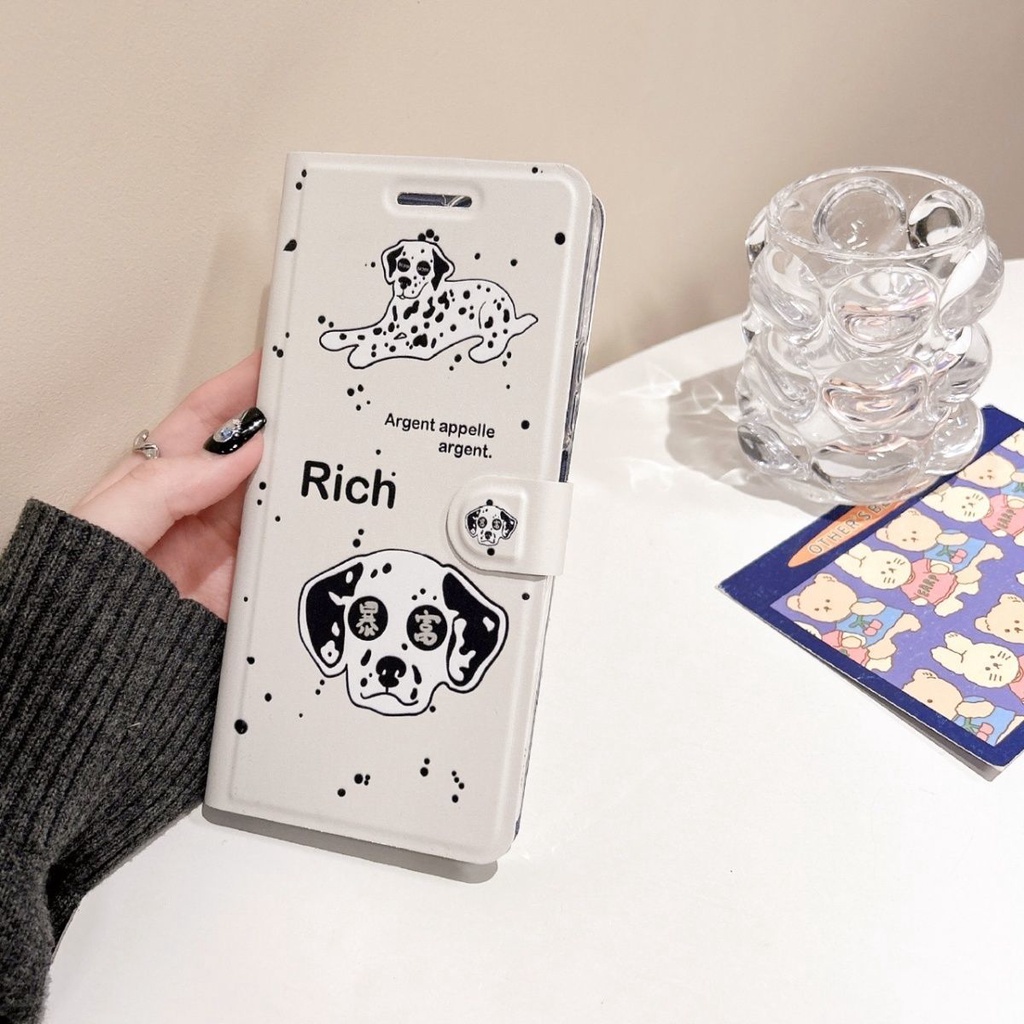 Bao Da Điện Thoại Nắp Lật Kiêm Giá Đỡ Có Ngăn Đựng Thẻ Hình Chú Cún Cho apple 15 1413promax xr / xsmax / 87plus