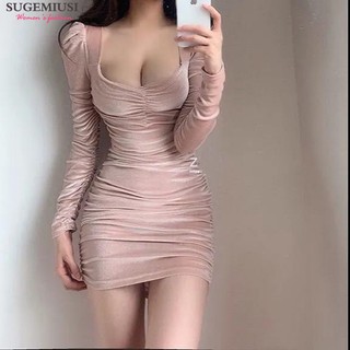Sugemiusi Đầm Midi Cổ Chữ v Khoét Sâu Dáng Ôm Thời Trang Mùa Xuân Quyến Rũ Ngọt Ngào Cho Nữ