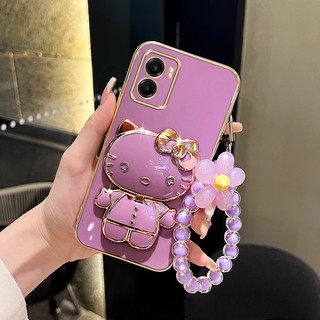 Ôp Điện Thoại Silicon Dẻo Vuông Mạ Điện Sang Trọng Có Giá Đỡ Hình hello kitty Cho vivo y15s y15a y01 y73s y76 5g Ốp