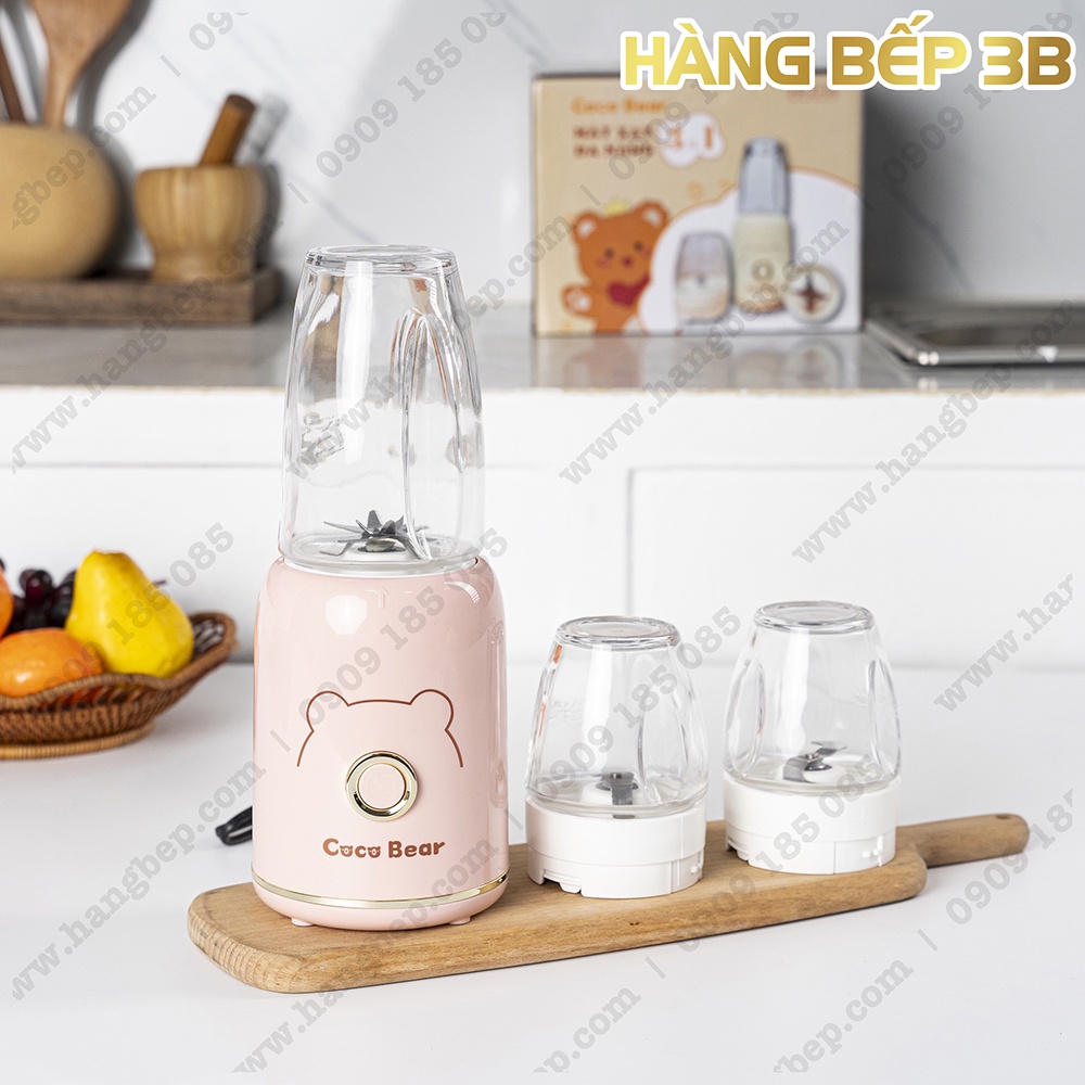 Máy xay đa năng Coco Bear HR-ZJ-01 gồm 3 cối thủy tinh - Màu kem/hồng/xanh