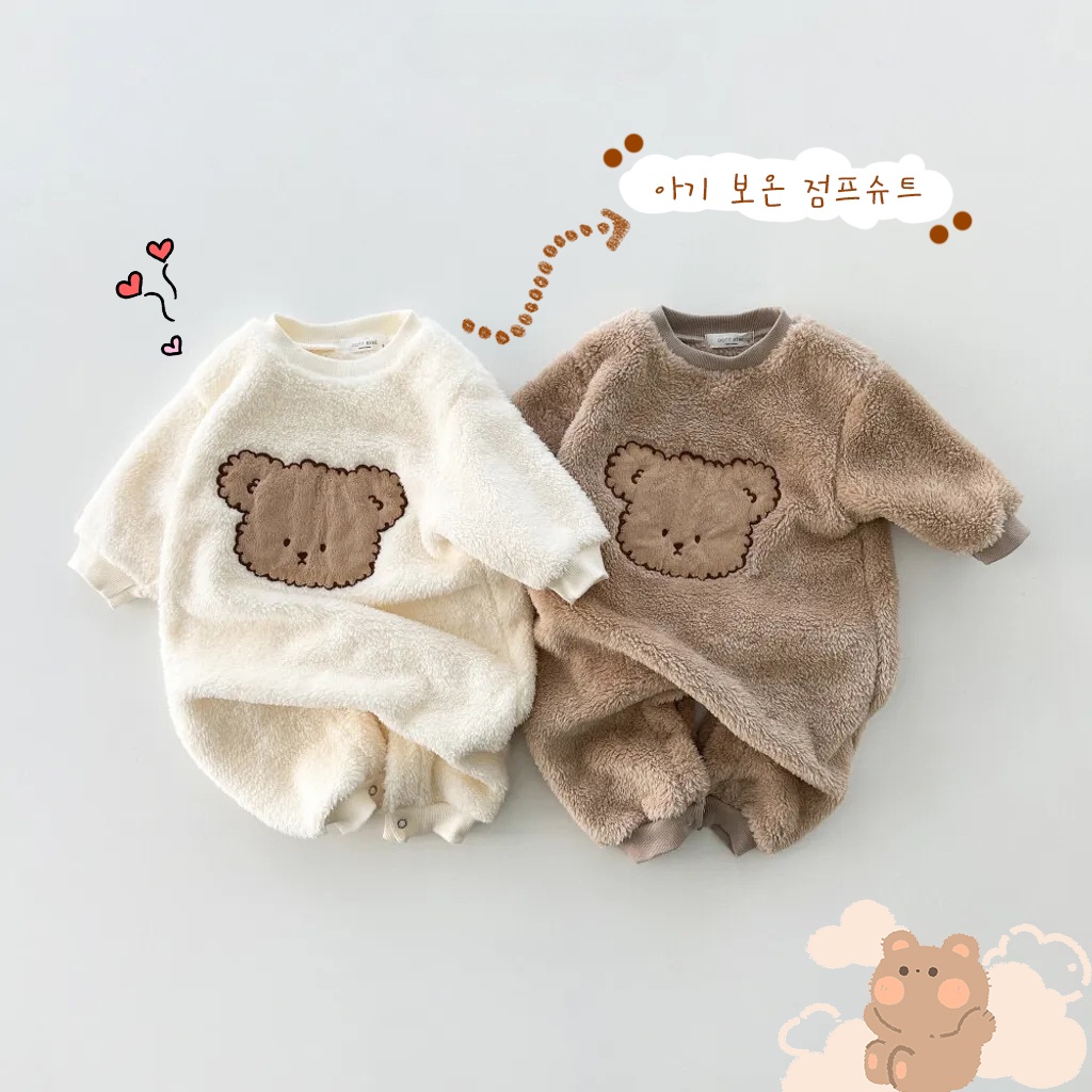 Áo Liền Quần Tay Dài In Họa Tiết Gấu Hoạt Hình Giữ Ấm Mùa Thu Đông Cho Bé Trai Và Gái 0-24 Tháng Tuổi