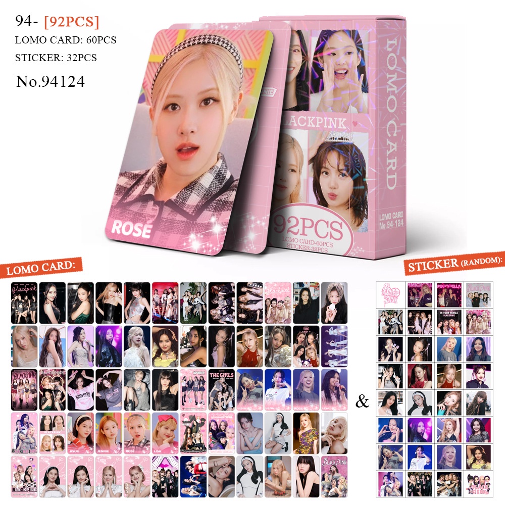 BLACKPINK Photocard Lisa Rose Jennie Lomo Card thẻ 60 chiếc + nhãn dán 32 chiếc