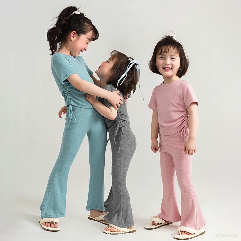 Set Đồ Mùa Hè 2 Món Gồm Áo Thun Tay Cộc + Quần Dài Cho Bé Gái 3-9 Tuổi