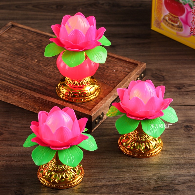 Cặp 2 Đèn thờ hoa sen cao cấp lắp pin tiện lợi