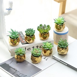 Fairnull chậu cây giả mini bằng gốm sứ màu vàng dùng trang trí vườn
