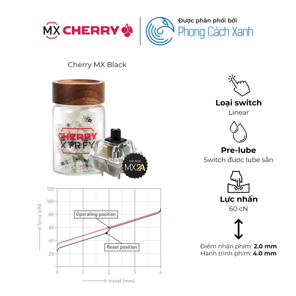 Switch bàn phím cơ Cherry MX2A RGB | Pre-lube  - Hàng chính hãng