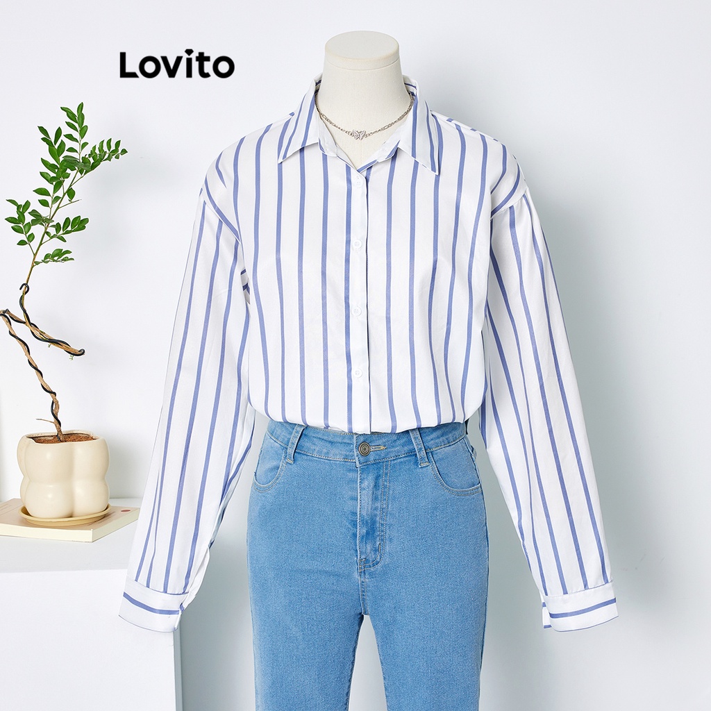 Lovito Áo sơ mi sọc cài cúc thông thường cho nữ LNE27154