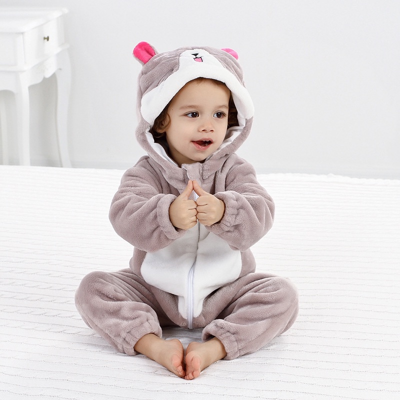 Bộ Áo Liền Quần In Hình Khủng Long Hoạt Hình Dễ Thương Thời Trang Mùa Đông Cho Bé