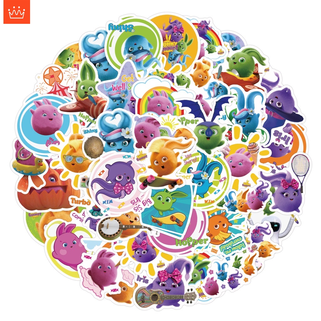 J· Hình Dán Chống Nước Sunny Bunnies Mũ Bảo Hiểm Máy Tính Xách Tay Hành Lý Dán Thiết Lập, 53 tờ