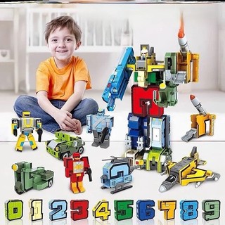 Đồ chơi hộp 10 robot mini biến hình lắp ghép số cho bé