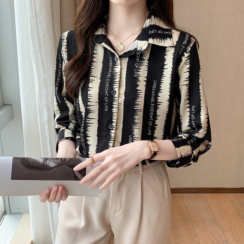 Mới Áo Sơ Mi chiffon Tay Dài Dáng Rộng Họa Tiết Kẻ Sọc Phong Cách Cổ Điển Thời Trang Cho Nữ