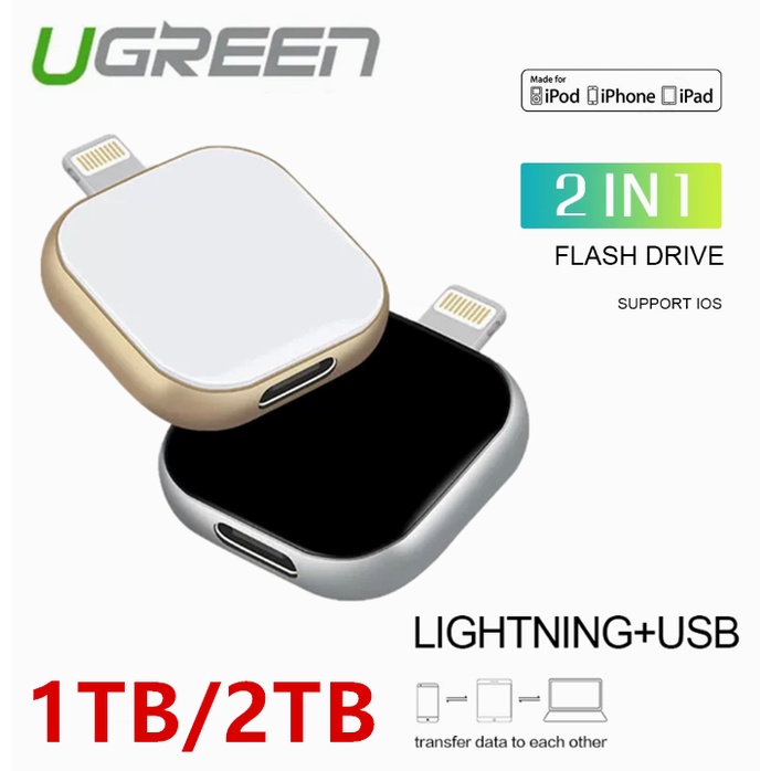 Ổ đĩa Flash Usb Ugreen OTG Pendrive 1TB 2TB Ổ đĩa nhớ Flash 2 trong 1 cho iPhone / iPad / PC Lightni