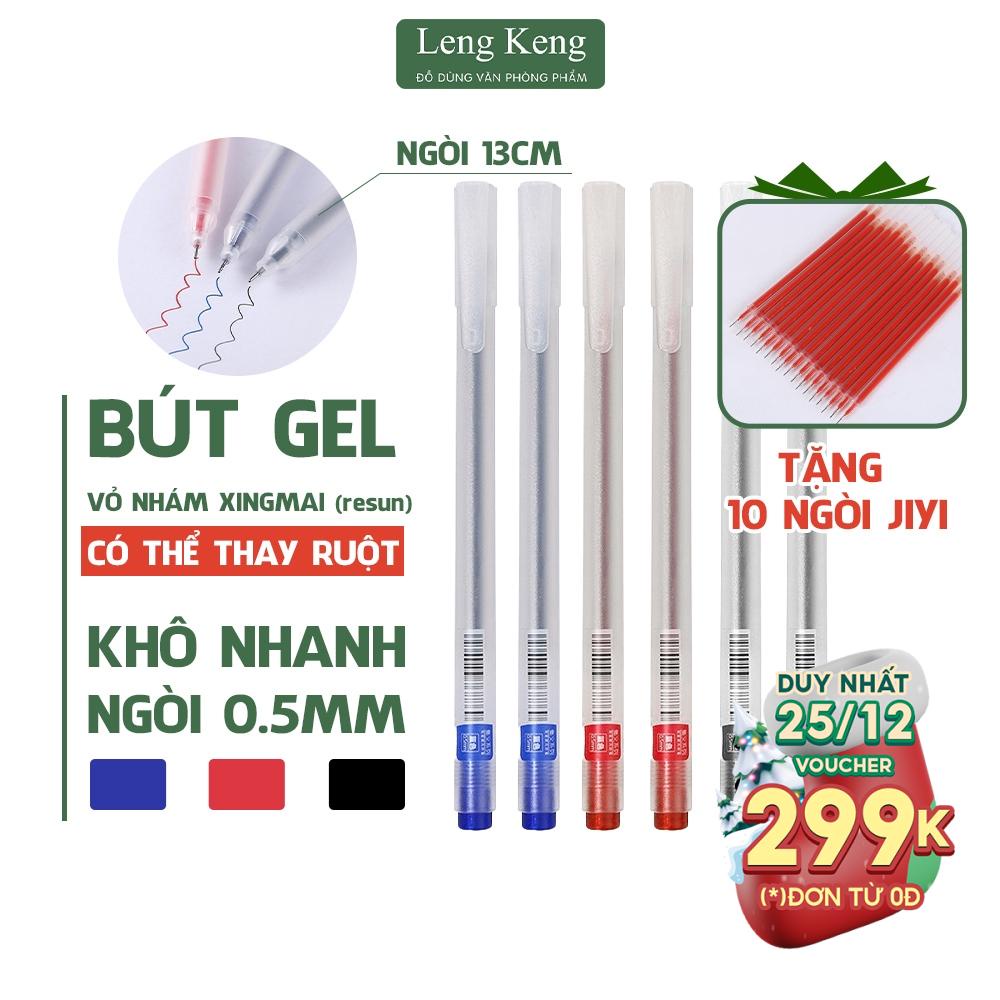 Bút gel LENG KENG Resun Combo 20 bút tặng 10 ngòi viết gel bút nước đen xanh đỏ mực khô nhanh ngòi 0,5mm bút gel đen mực