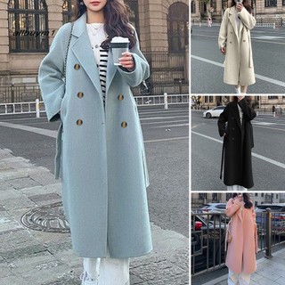 Alw- áo khoác dáng rộng cổ bẻ tay dài màu trơn thời trang thu đông cho nữ