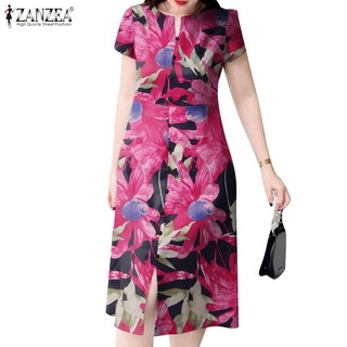 Đầm ZANZEA tay ngắn cổ tròn in họa tiết thời trang hàn quốc cho nữ