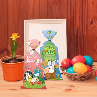 50pcs Happy Easter Plastic Bag Transparent Rabbit Bunny Egg Cookie Candy Gift Packaging Bags Easter Party Favors Decoration
