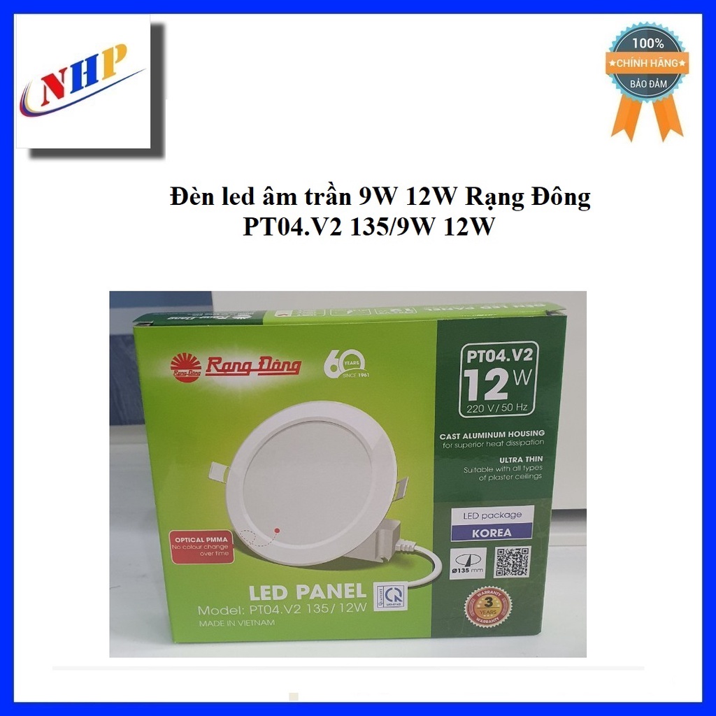 Đèn led âm trần 9W 12W Rạng Đông PT04.V2 135/12W 9W