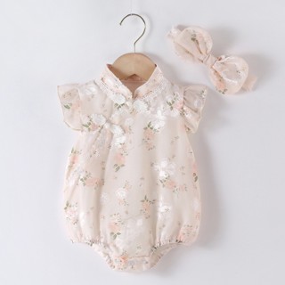 Bộ Áo Liền Quần Kiểu Sườn Xám Tay Ngắn Thời Trang Mùa Hè Xinh Xắn Cho Bé Gái