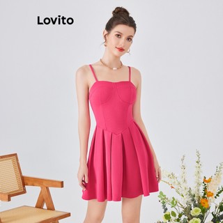 Đầm Lovito phong cách dự tiệc màu trơn xếp ly dành cho nữ L54ED112 (Hot hồng/ đen)