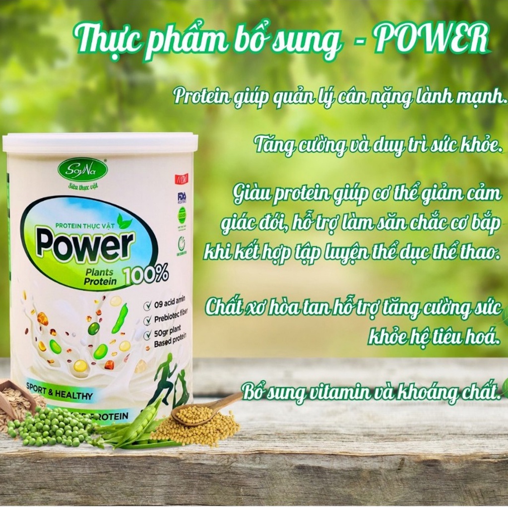 Protein thực vật Power 100% SoyNa-thuần chay bổ sung Protein 400gr [Tặng ly]  Thực Dưỡng Tâm Bình