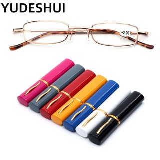 YUDESHUI Kính lão đọc sách gọng khớp nối nhỏ bằng kim loại kèm hộp đựng kiểu bút