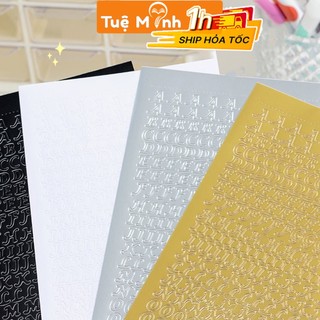 Sticker chữ ánh bạc font chữ viết tay cổ điển STI57 nhãn dãn ký hiệu alphabet Vintage