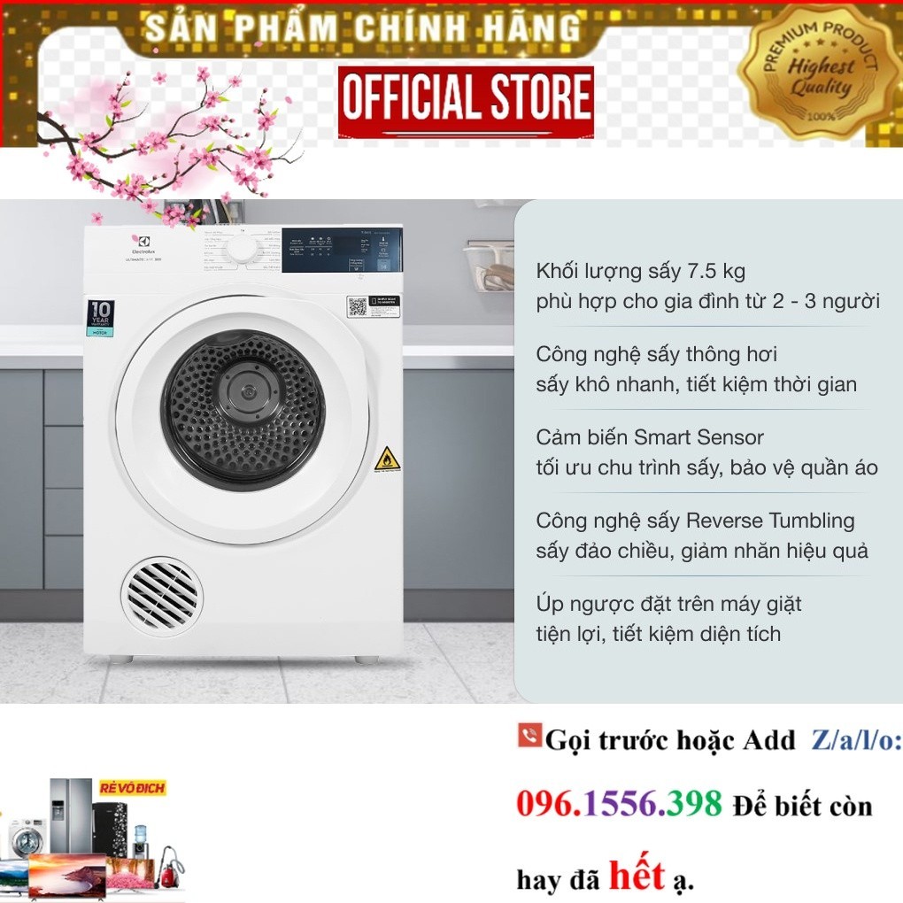 MÁY SẤY ELEC EDV754H3WB (7.5KG) ~P&G